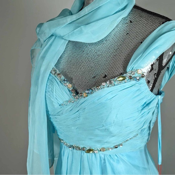 NWT May Queen | Aqua Sequin Cross-Front Gown & Shawl - sz 6. - Picture 6 of 9